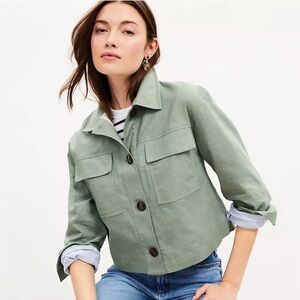 Loft Cropped Sage Green Utility Jacket size Small NWT